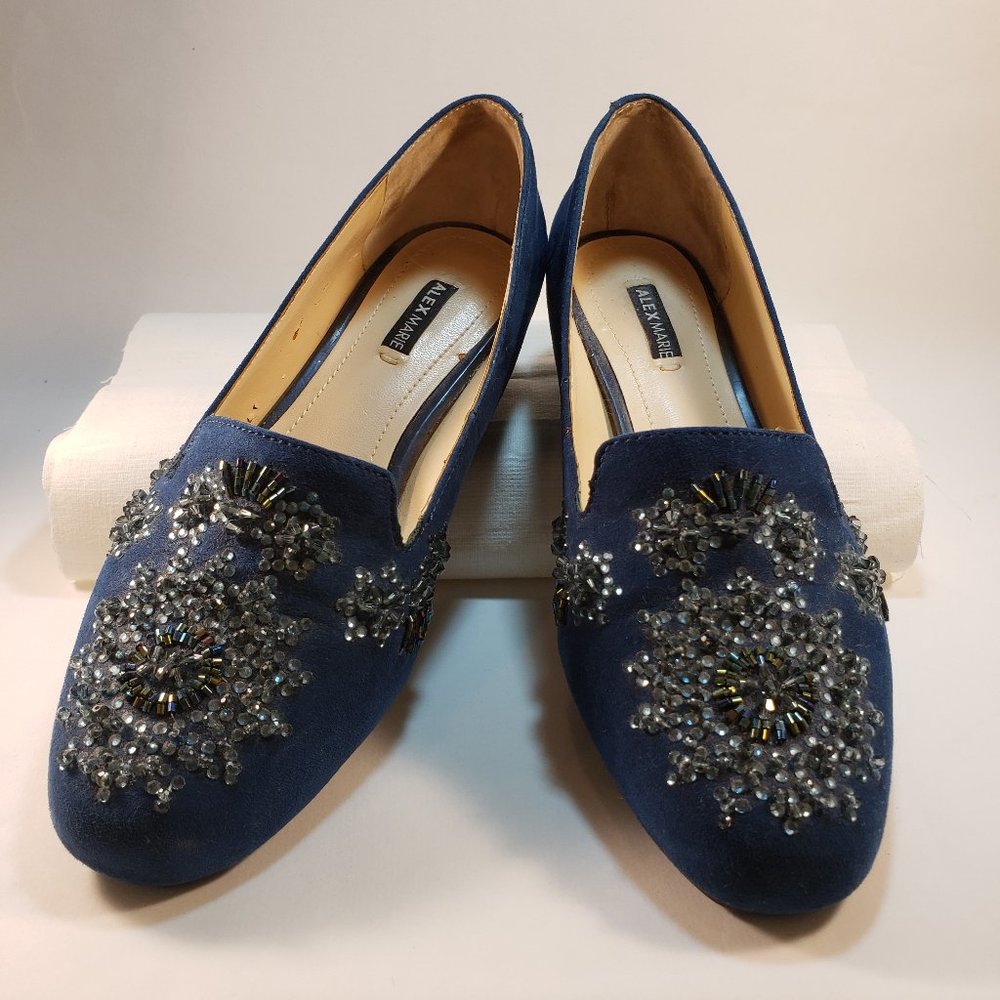 Woman's Alex Marie Dark Blue Beaded Flats Size 6M